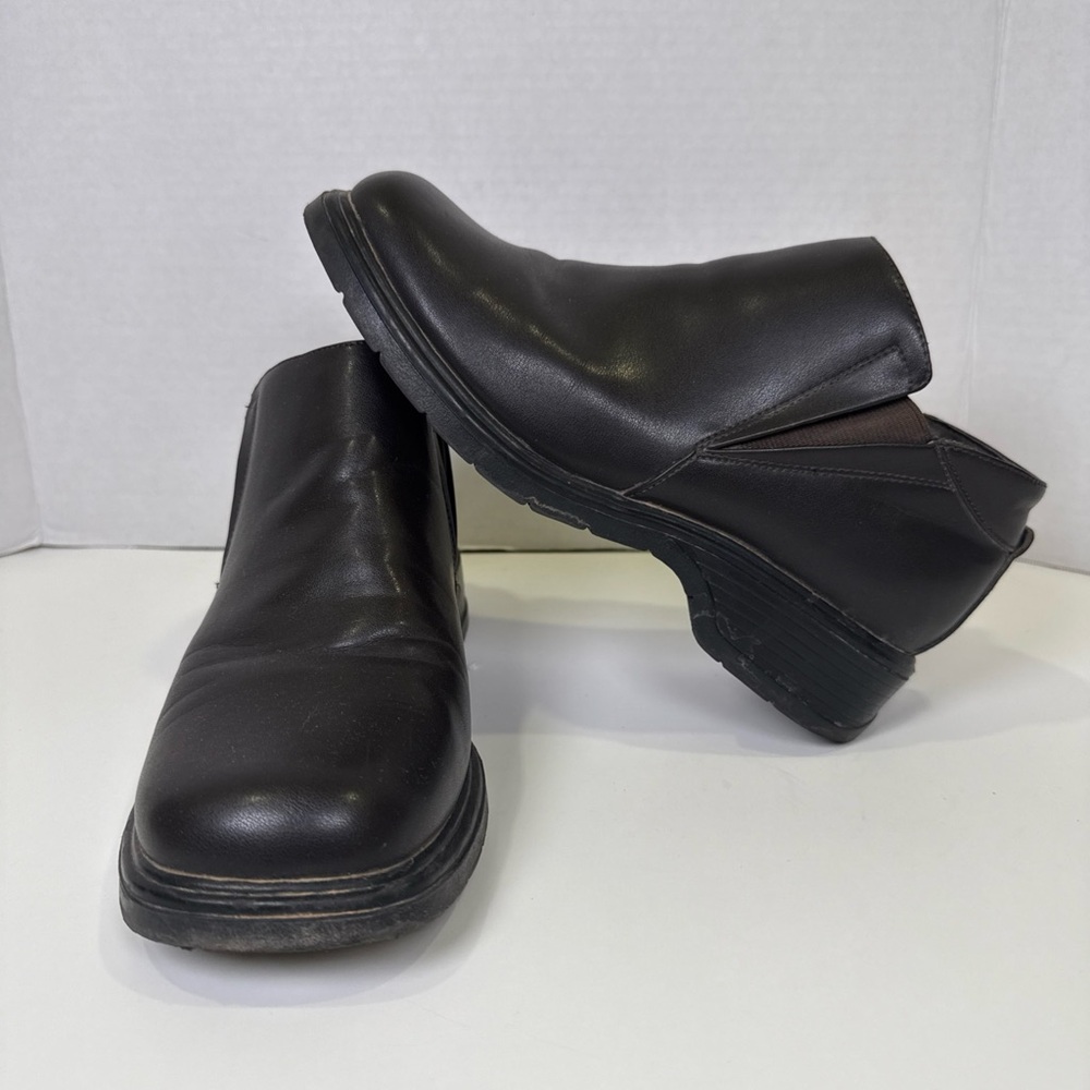 Y2K Brown Chunky Low Heel Ankle Boots Shoes White Stag Womens Size 7W Slip On